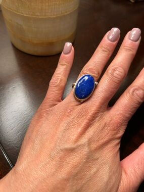 Jamie Joseph 14k Yellow Gold and Sterling Silver Lapis Lazuli Oval Ring - Blue